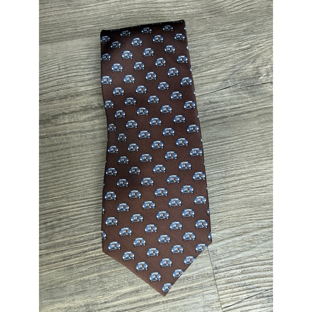 Brooks Brothers Tie Mens One Size Brown Silk Novelty Vintage Car Print